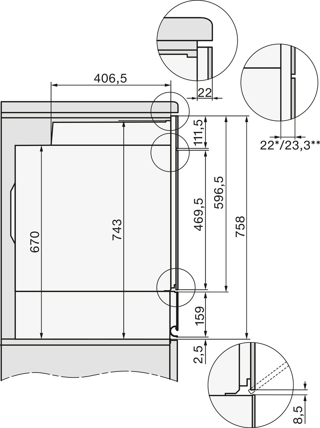 Духова шафа H 2861 BP чорний обсидіан
